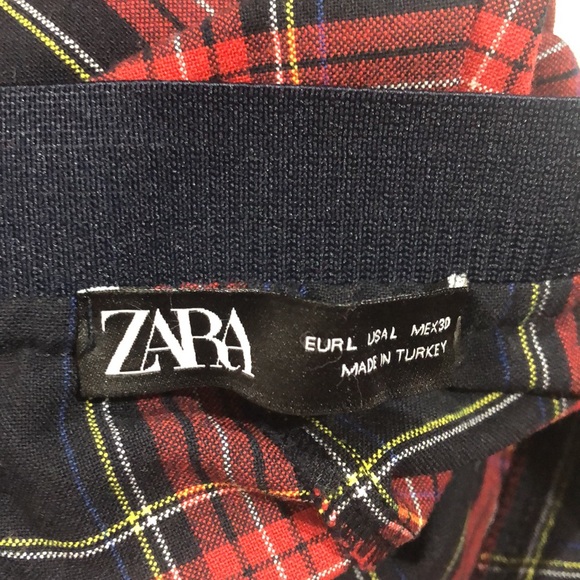 Zara Tartan Plaid Checkered Red High Waisted Elastic Trousers - Picture 3 of 11